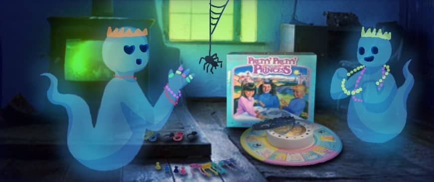 Two ghosts playing dress up as part of the Pretty Pretty Princess board game