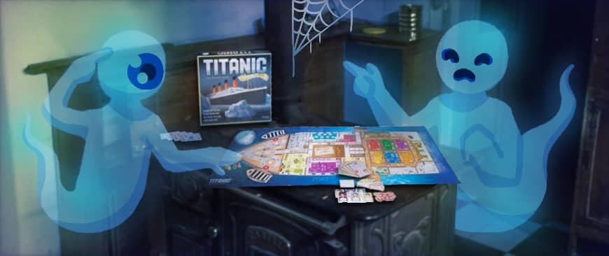 Two ghosts ready to go down with the ship playing Titanic: The Board Game