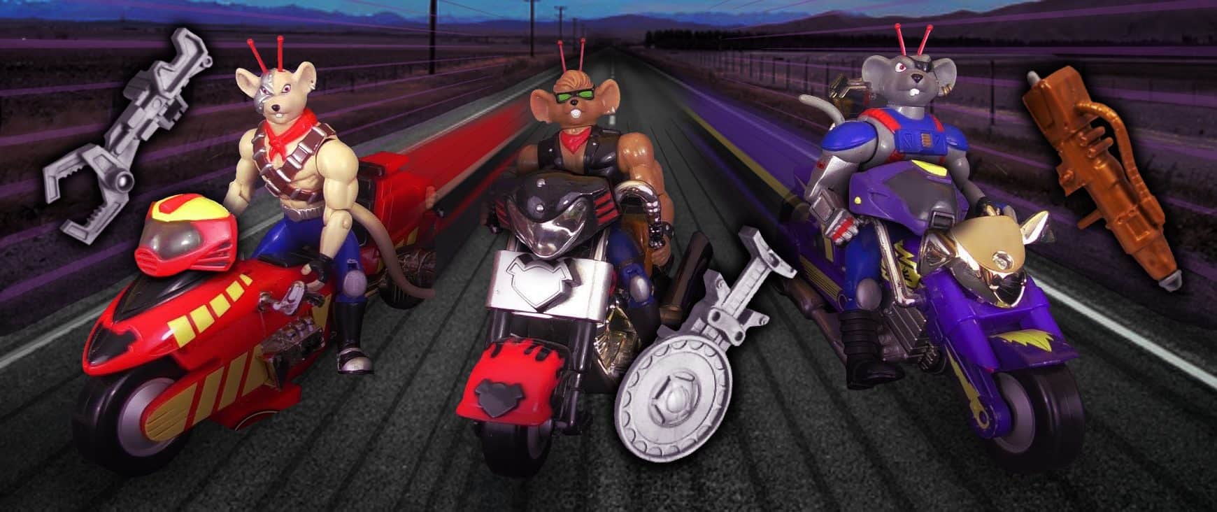 Biker Mice action figures and bikes