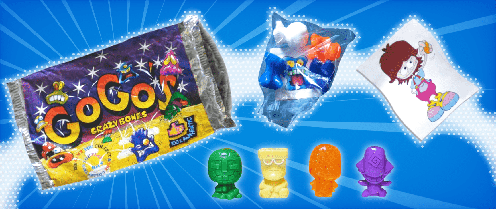 GoGo's Crazy Bones packet, figures and stickers