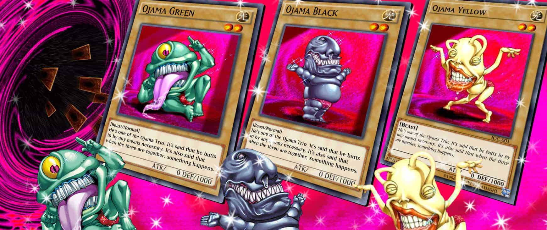 Ojama Green, Ojama Black and Ojama Yellow Yu-Gi-Oh! cards