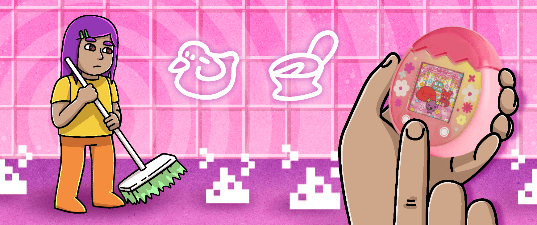 Cleaning up Tamagotchi poop