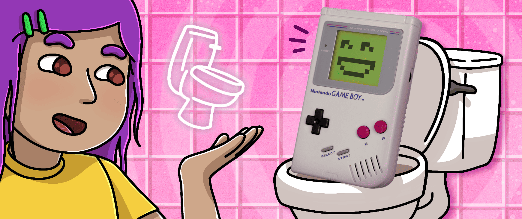 Game Boy using a toilet