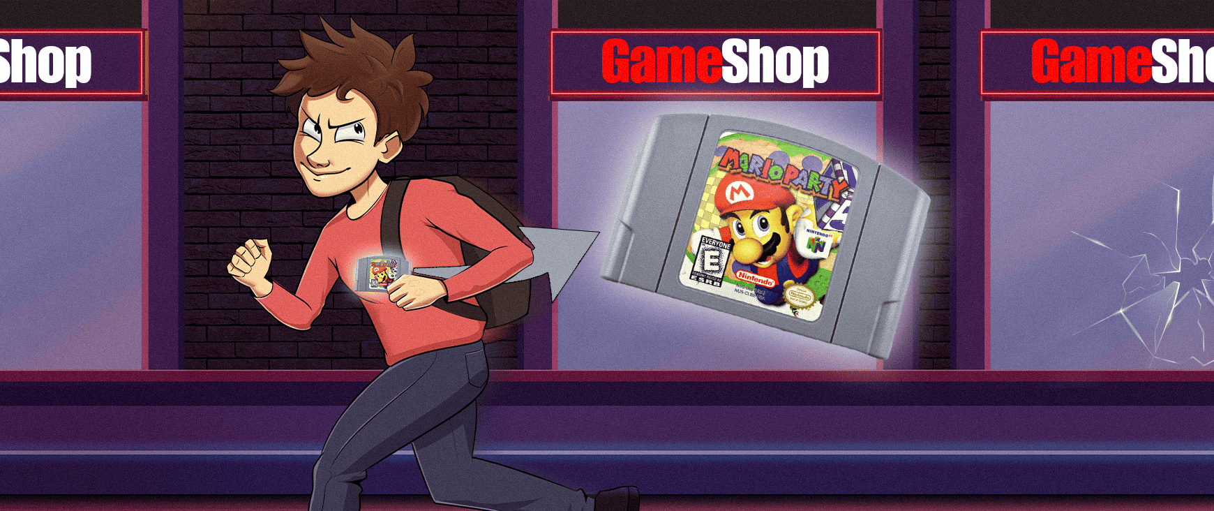 A game store employee stealing a Not for Resale cartridge.