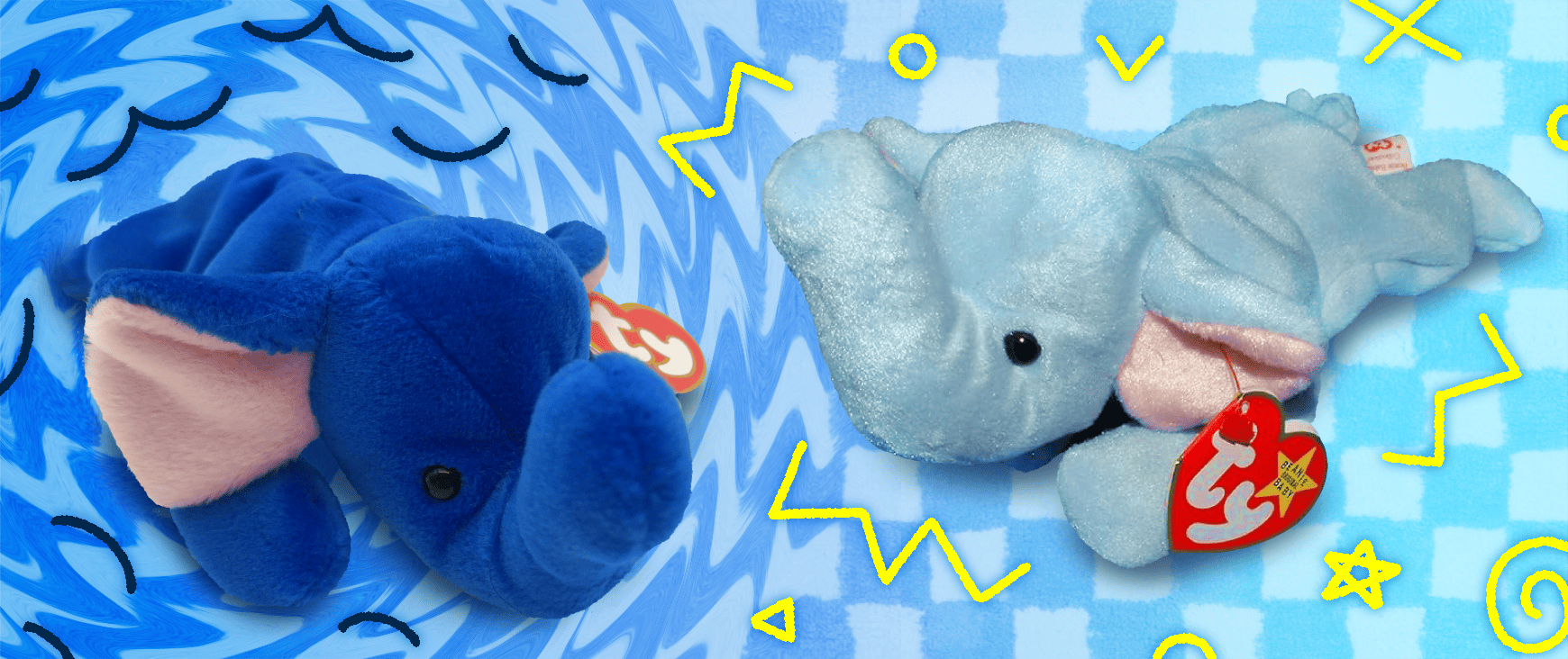 Royal Blue and Light Blue Peanut the Elephant Beanie Babies