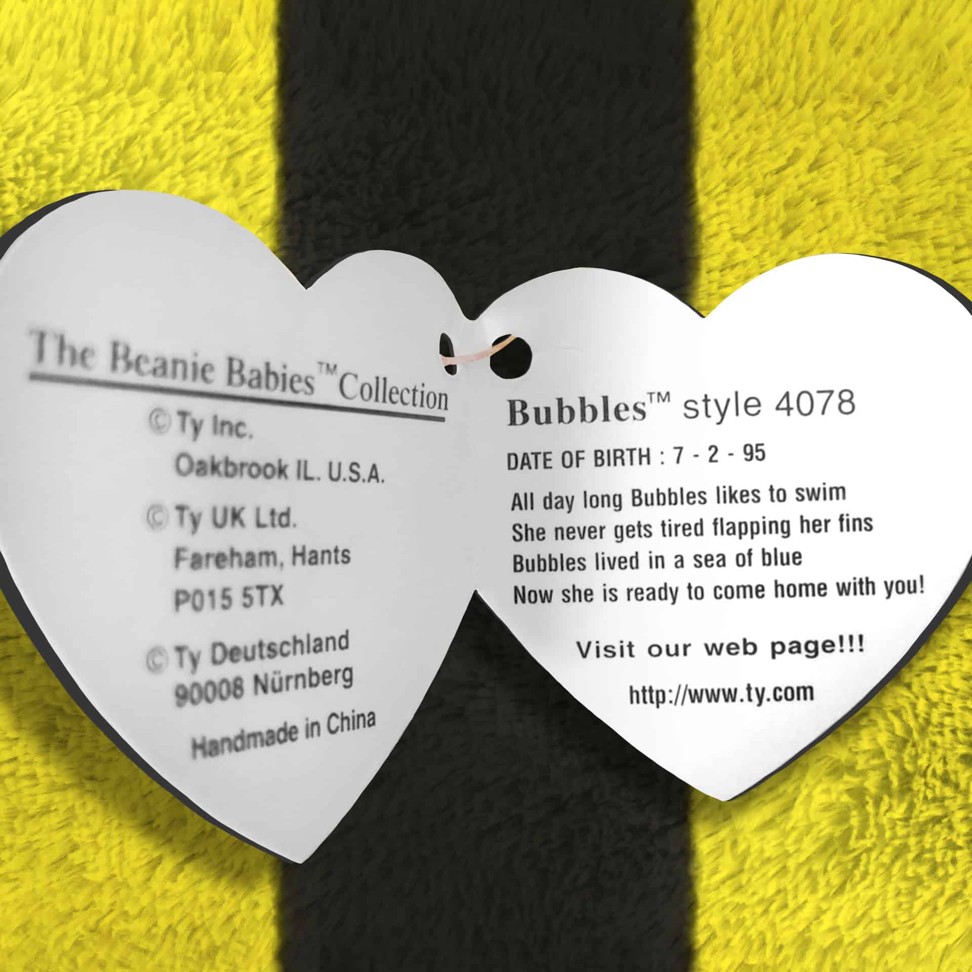 Bubbles the Fish info and poem inside hang tag