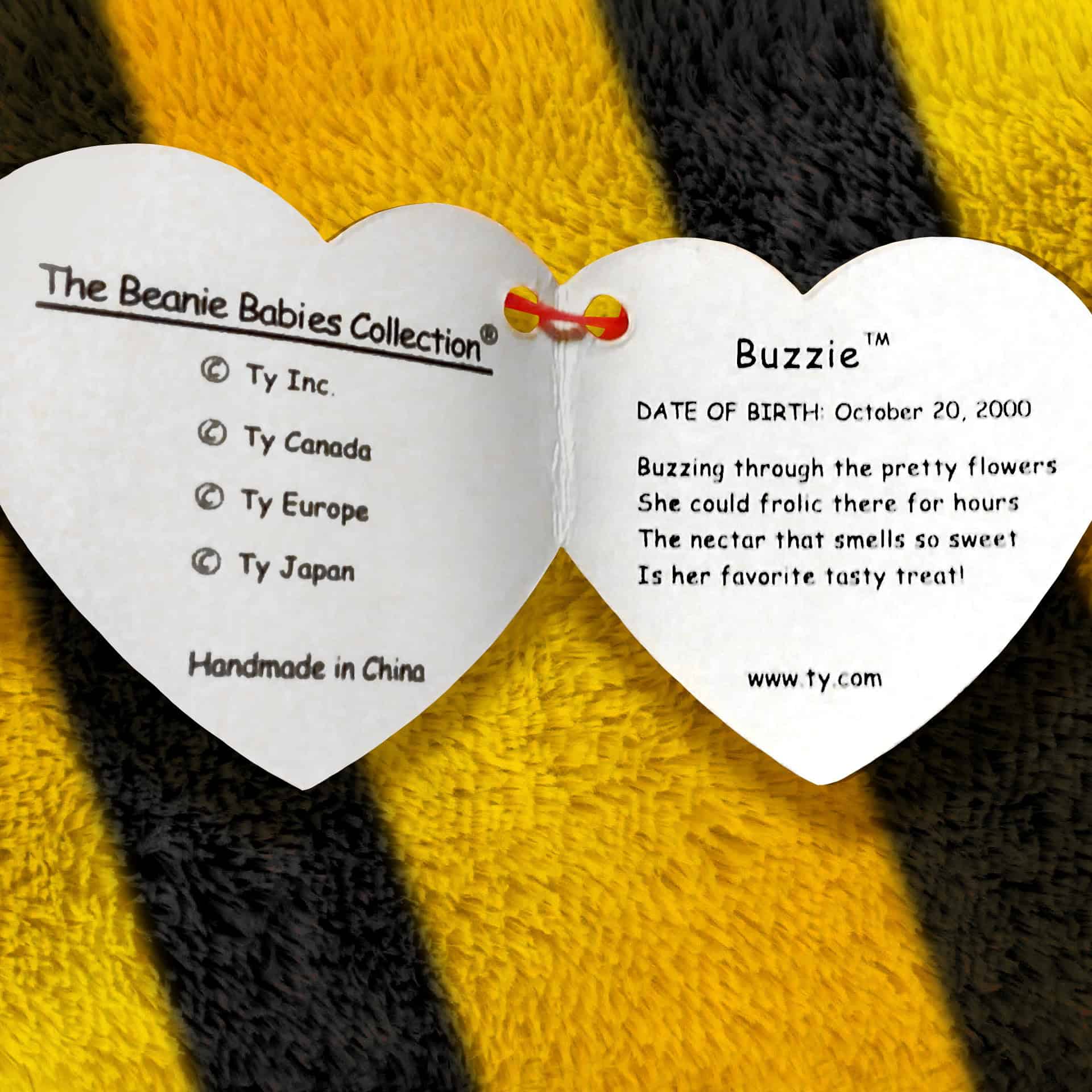 Buzzie the Bee info and poem inside hang tag