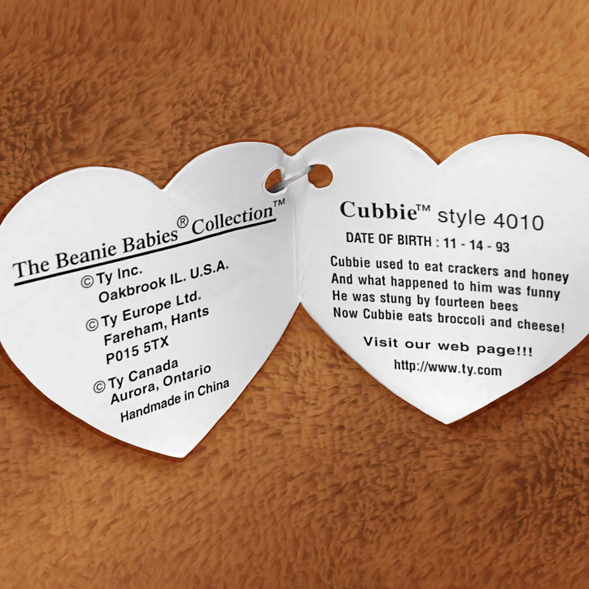 Cubbie the Brown info and poem inside hang tag