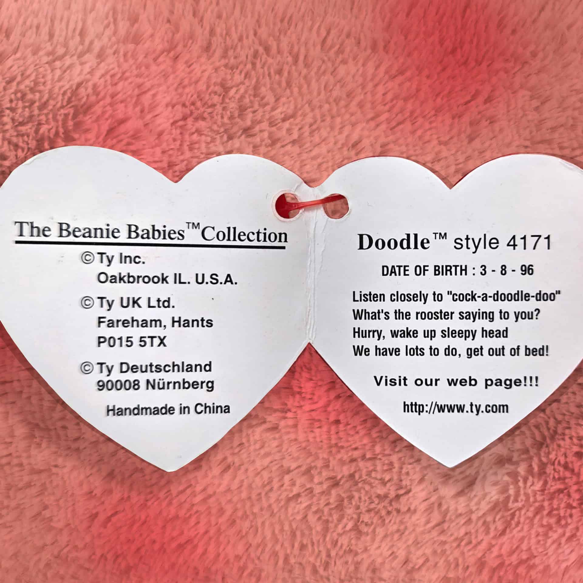 Doodle the Rooster info and poem inside hang tag