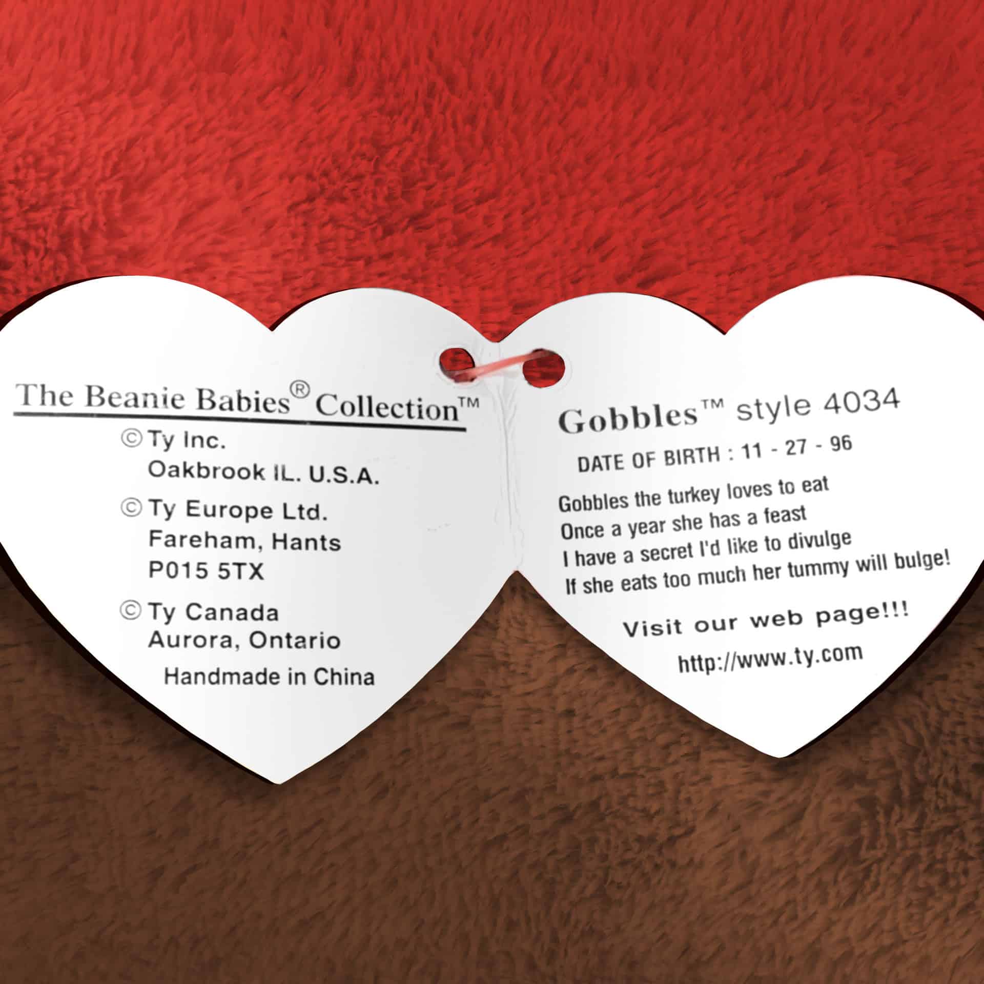 Gobbles the Turkey info and poem inside hang tag