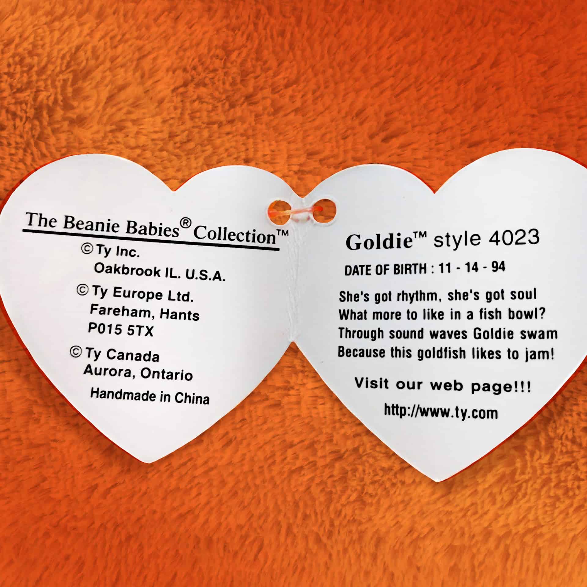 Goldie the Fish info and poem inside hang tag