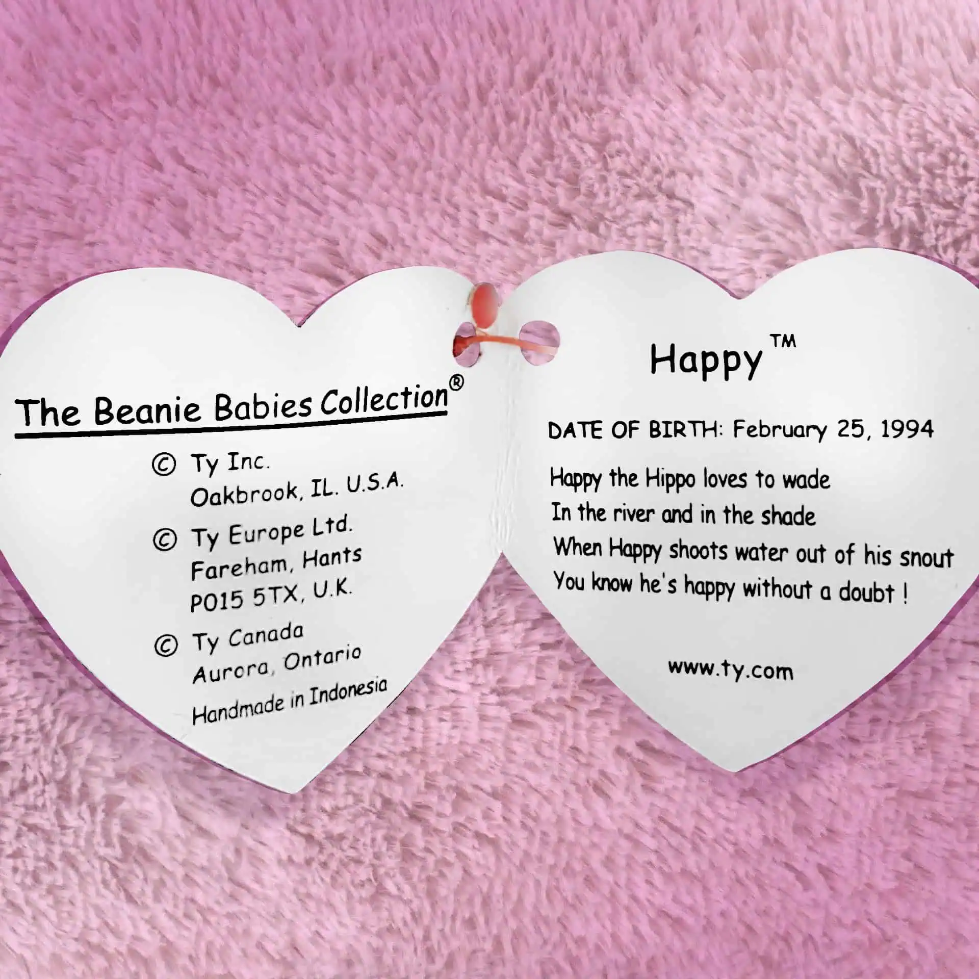 Happy the Hippo info and poem inside hang tag