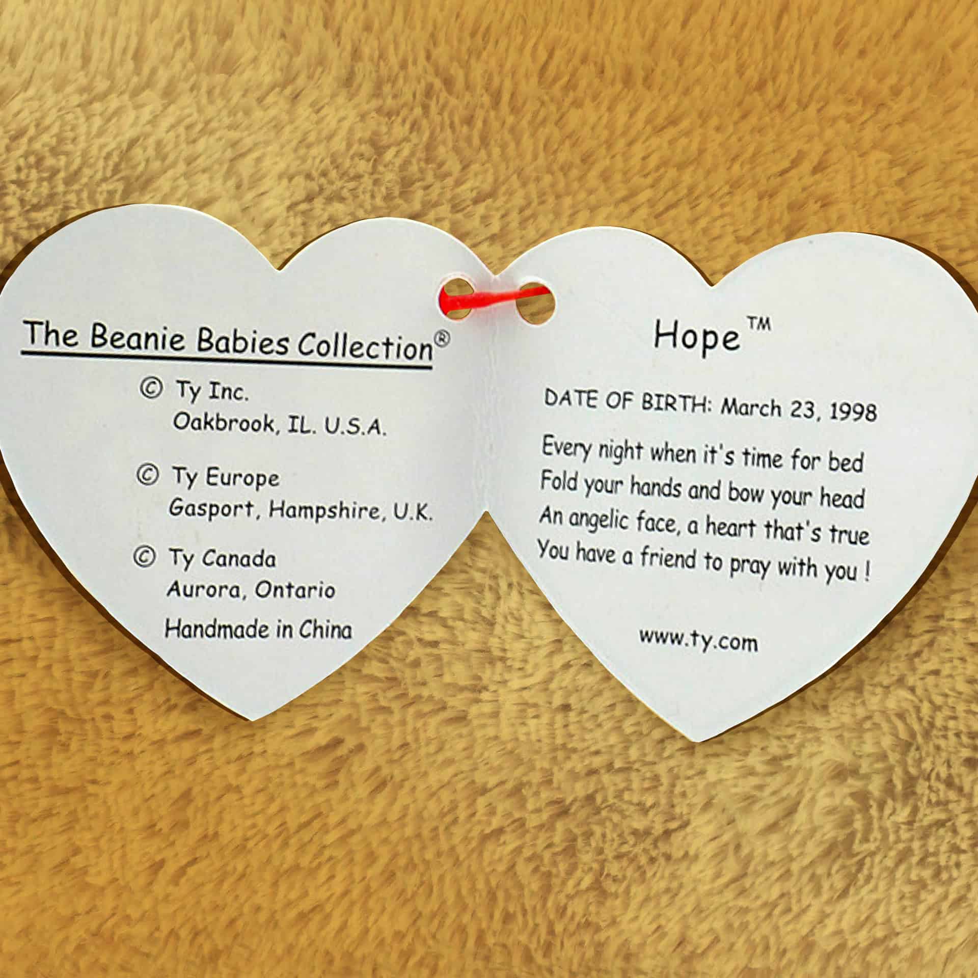 Hope the Bear info and poem inside hang tag