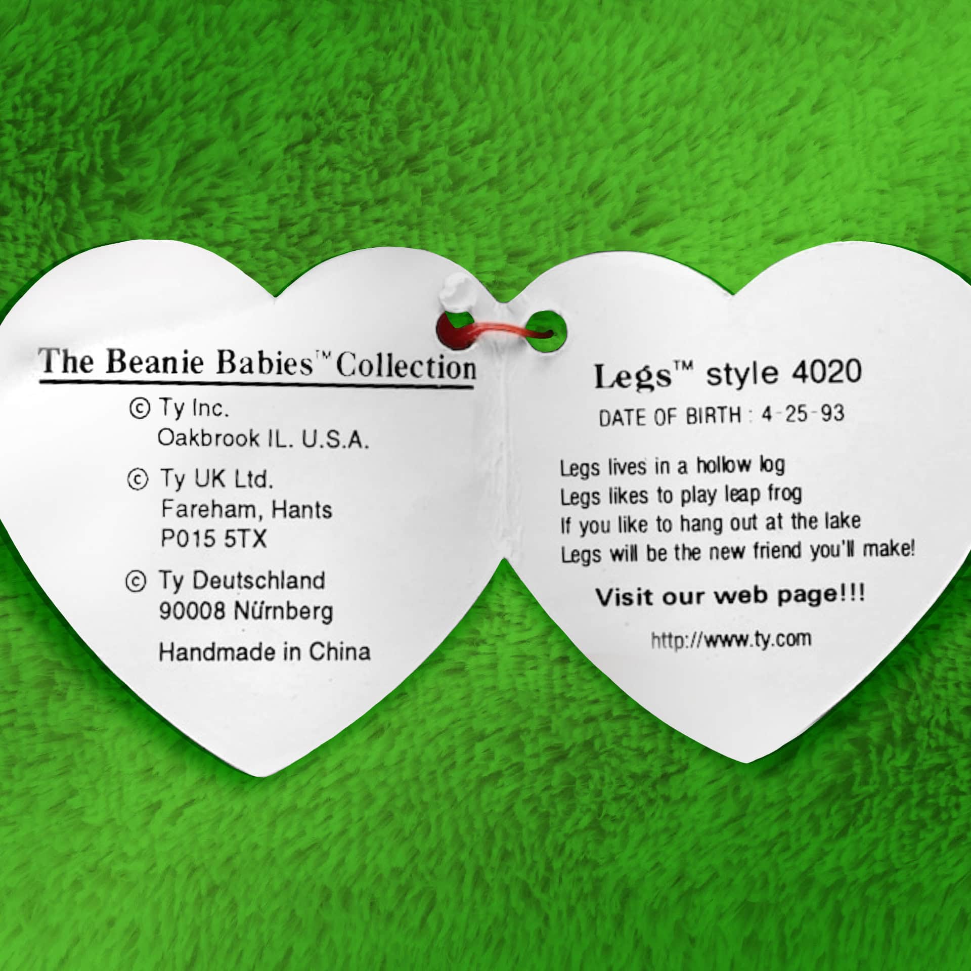 Legs the Frog info and poem inside hang tag