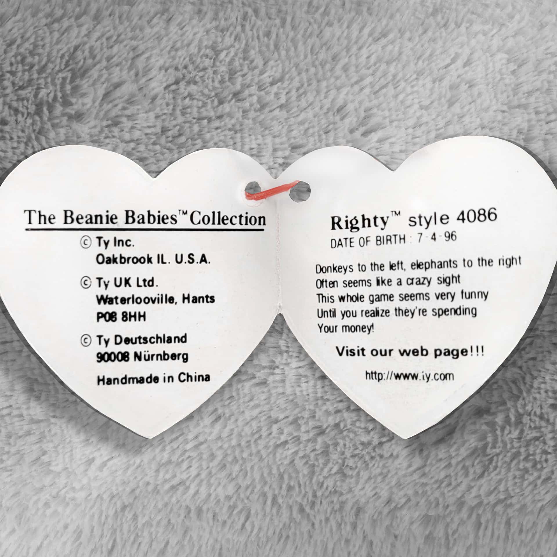 Righty the Elephant info and poem inside hang tag