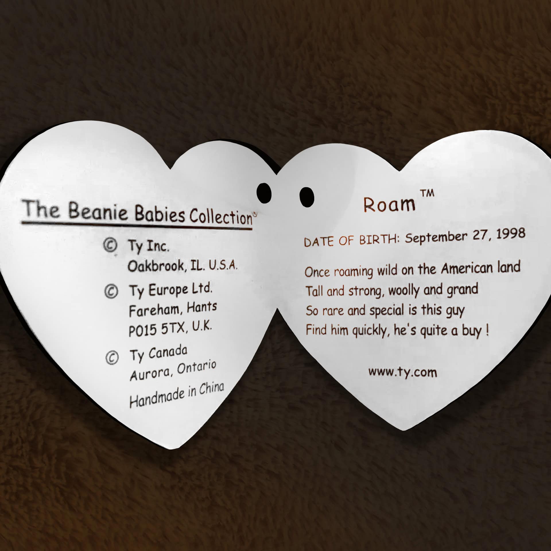 Roam the Buffalo info and poem inside hang tag