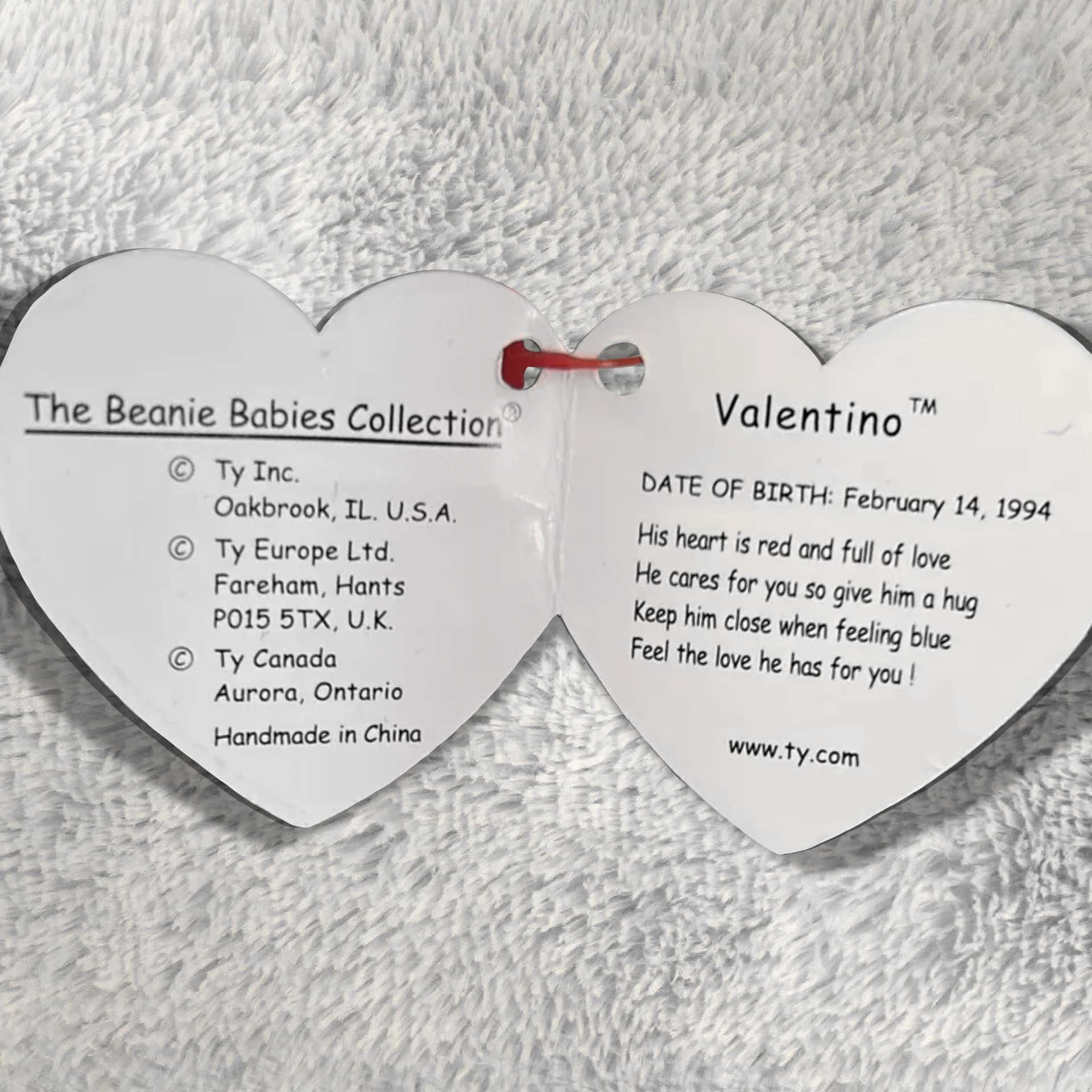 Valentino the Bear info and poem inside hang tag
