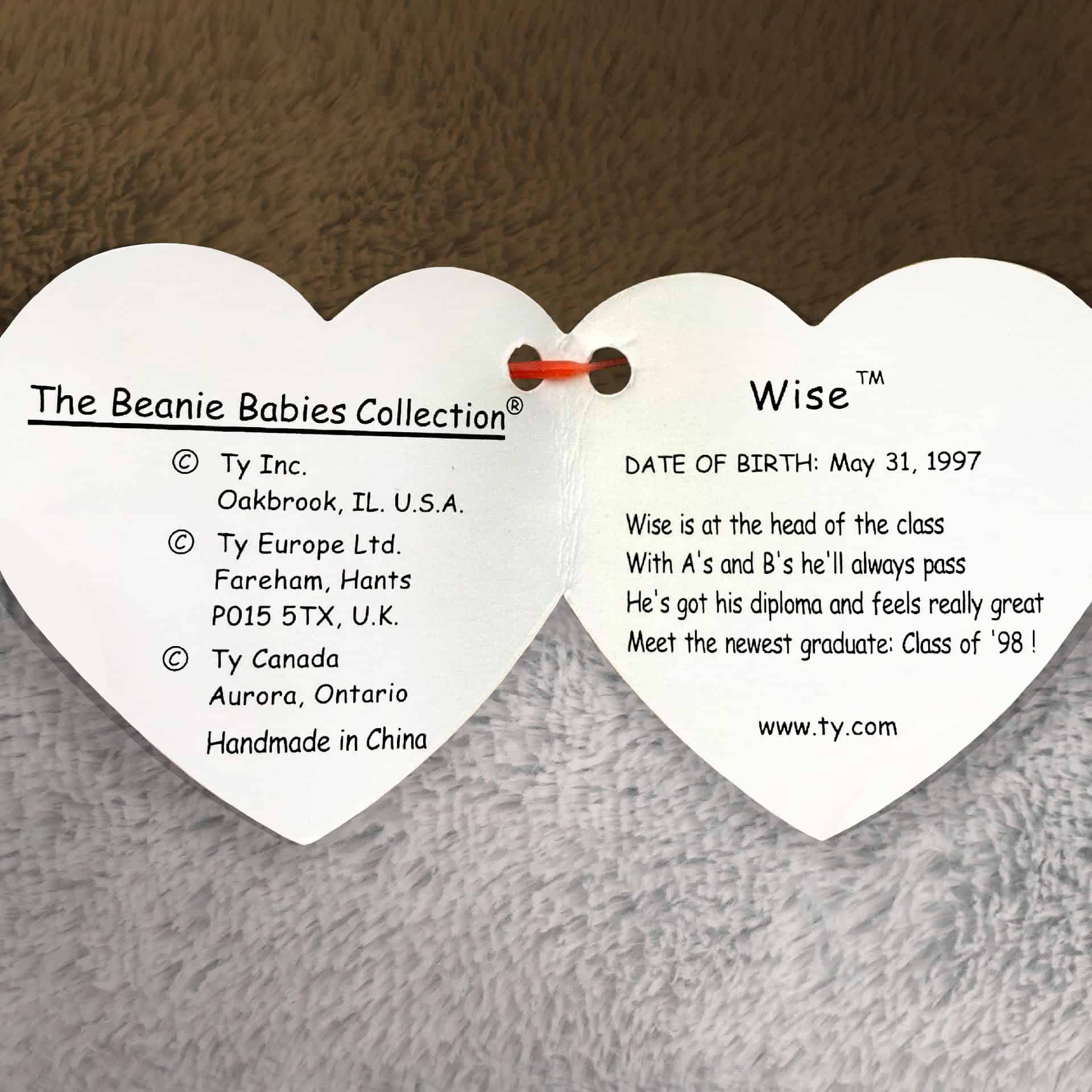 Wise the Owl info and poem inside hang tag